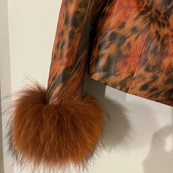 CACHE Leather Jacket with Real Fur Size 6 Very Rare - Picture 5 of 15